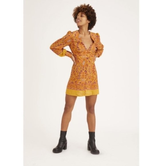 Urban Outfitters Dresses & Skirts - UO Michelle Orange Floral Long-Sleeve Mini Dress Size Small